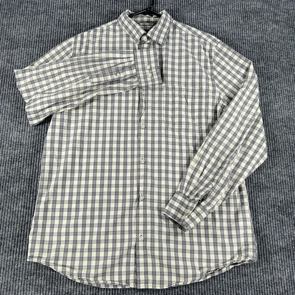 Banana Republic Shirt Mens Size Large Yellow Gray Plaid Long Sleeve Button Up
